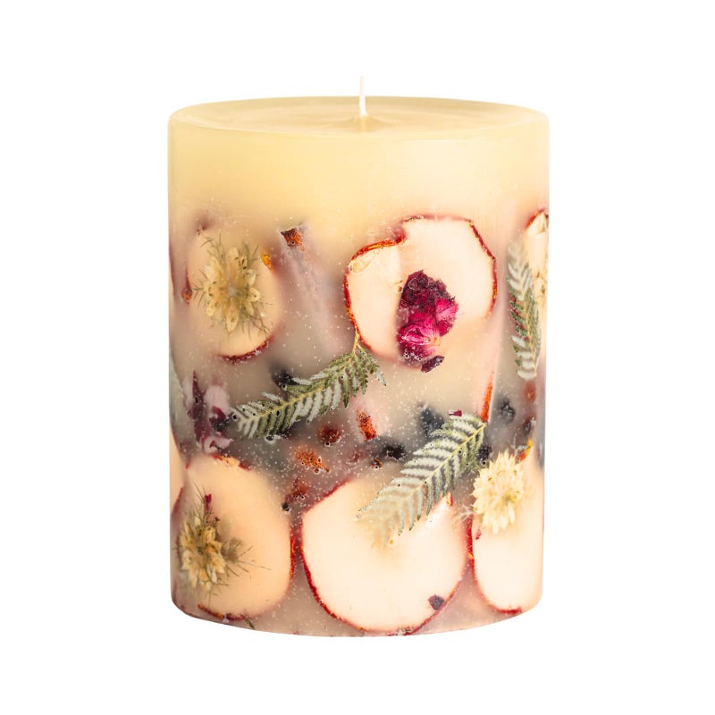 Rosy Rings Medium Round Botanical Candle - Spicy Apple 6.5" Burn Time 200 Hours Notes of Cardamom, Cinnamon, Clove, Long Lasting Candles, Aromatherapy Luxurious Fragrance Elegant Home Decor Gifts - Image 1